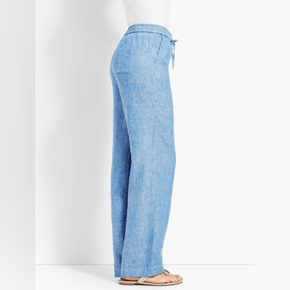 Talbots 100% Linen Sky Blue Wide Leg Pants 2XL Petite - Picture 2 of 13